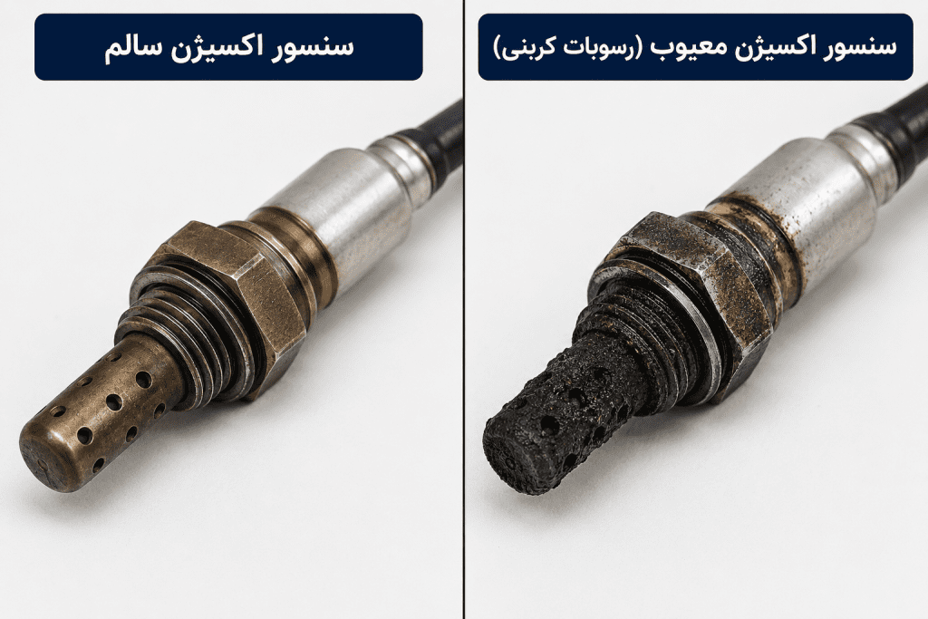 مقایسه سنسور اکسیژن جک S5 سالم و معیوب با رسوبات کربنی